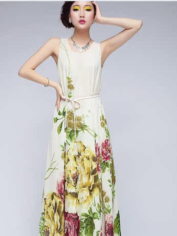 2014春装新款女装长款连衣裙无袖气质美丽大