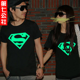 第七公社 新款韩版男短袖夜光t恤超人T恤 Superman情侣装夏装
