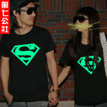第七公社 新款韩版男短袖夜光t恤超人T恤 Superman情侣装夏装