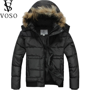  voso/沃索冬装新款男士加厚保暖大码短款毛领棉衣袄服外套衫