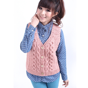 包邮2012秋韩版手工编织麻花圆木扣纯毛小坎