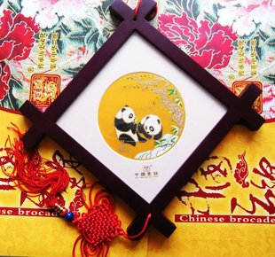  南京云锦特产 商务礼品 云锦井架 宜貢坊 国宝熊猫 云锦熊猫挂件