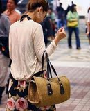 热销女包外贸韩单韩版草编包包枕头包明星大爱田园编织三件包邮