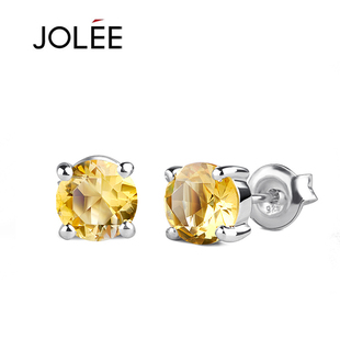  JOLEE 熠灿双星 纯天然水晶耳钉 女 925纯银 欧美款 送女友礼物
