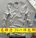 包邮 男装新款 修身型男士上衣服韩版外贸V领打底潮款 /长袖T恤