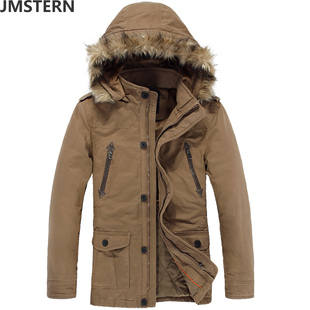  吉米斯特恩 秋冬加厚男装中长款棉衣 男韩版纯色连帽外套风衣袄子