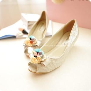 甜美清新 立体水钻花朵 坡跟 中跟 舒适鱼嘴鞋 凉鞋 669