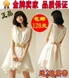包邮2012新款雪纺连衣裙夏季韩版仙女装荷叶边白色背心裙子