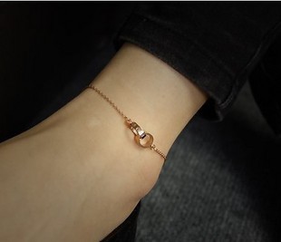  恋爱饰纪 迷你圆环 脚链 钛钢镀14K玫瑰金彩金 韩国脚链 女饰品