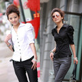 2012新款春装 女装泡泡袖纯棉翻领衬衫 女款短袖修身衬衣 夏装
