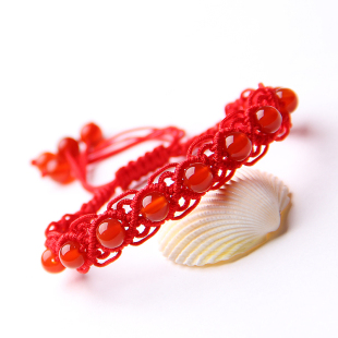  晶乔水晶 红玛瑙 石榴石 本命年 幸运 红绳 蛇年手链女 水晶 饰品