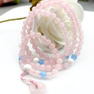  开运堂 天然冰种粉晶配砗磲108颗佛珠手链 粉晶平安扣结尾 原创