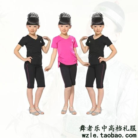 特价女童舞蹈套装 短袖儿童V领舞蹈服装 练功