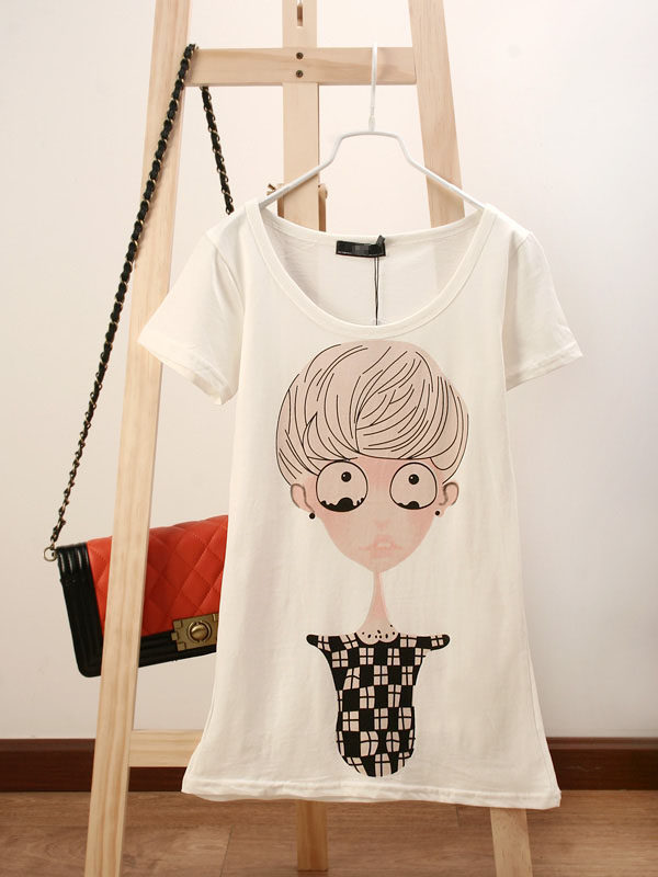<span class=H>艾米</span> 2012夏装新品日单修身棉女打底衫短袖印花T恤 大眼女孩 8850