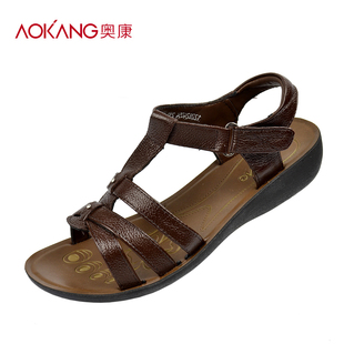  奥康正品女鞋 新款简约舒适中跟女凉鞋 122824053 122824054