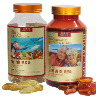  美澳健中老年保健套装 深海鱼油200粒+浓缩磷脂200粒 加送礼袋