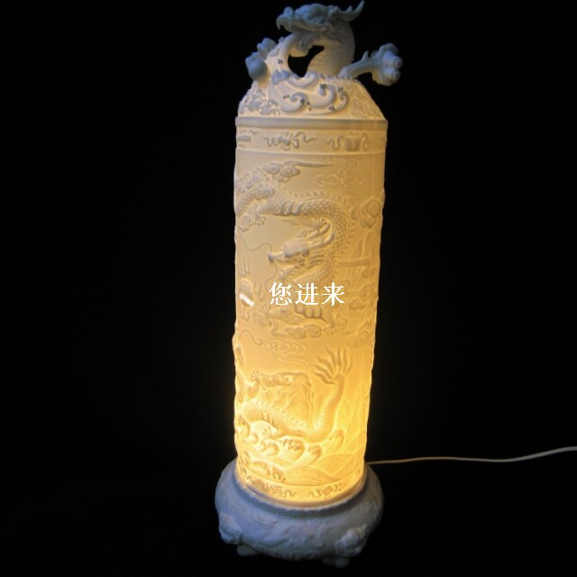 九龙灯柱龙头 德化白瓷双龙 艺术床头台灯陶瓷灯具灯饰/乔迁礼物