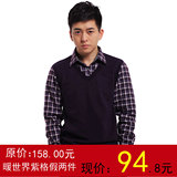 冬季 英格兰格子衬衫领背心加厚法兰绒套头男假两件毛衣 Mwth-9