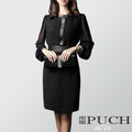 限量版布驰puch2012春装新款高贵气质修身圆领黑色拼接长袖连衣裙