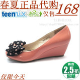 2012天美意正品坡跟单鞋春季新款蝴蝶结女单鞋牛漆皮高跟秋款女鞋