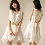 2012新款韩版雪纺连衣裙 夏季 裙子白色背心裙宽松无袖夏装仙女裙