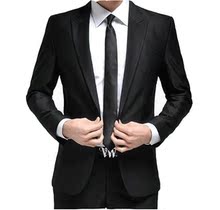 男士黑色一扣商务休闲西服套装 韩版修身西装 新郎结婚西服礼服