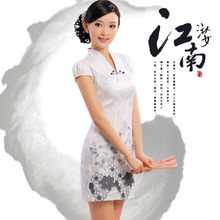 【逸红颜】闲情赋 提花棉刺绣 时尚夏装新款旗袍裙 短款改良旗袍