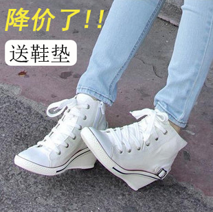  李孝利N9侧拉链 白色增高跟厚底坡跟帆布鞋 女韩国版 潮休闲单鞋