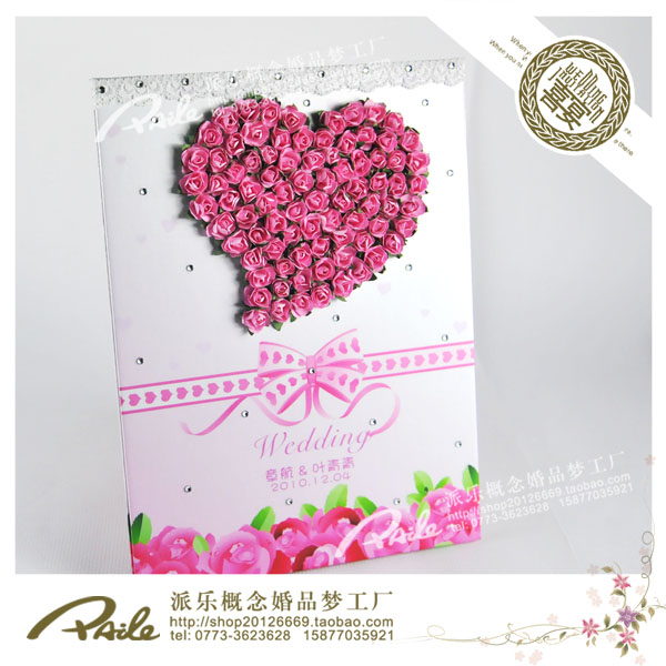 个性照片粉玫瑰立体心签名册/婚礼签到本/签到册签到簿礼金簿 个性照片粉玫瑰立体心签名册/婚礼签到本/签到册签到簿礼金簿