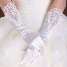 【包邮】儿童礼服手套 女童婚纱手套 蕾丝绣花 白色长款 花童配饰