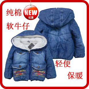 Z家外贸童装<em>儿童</em>加厚<em>加绒牛仔外套</em>棉服男女童