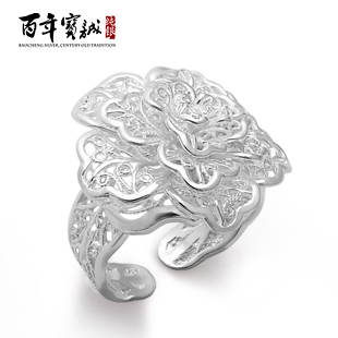  宝诚新品 990足银材质 醉花呤之玫瑰花戒指 手工纯银戒指JZ040