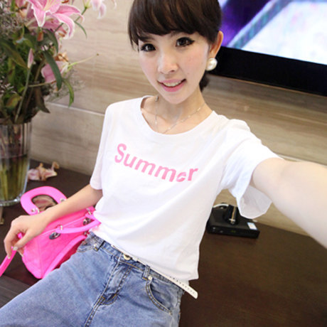韩版夏季女装新款大码纯棉字母短袖女t恤显瘦宽松体恤胖MM半袖女