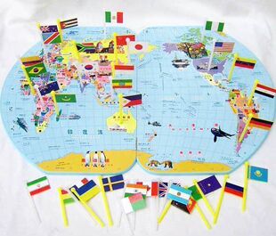 【乐婴坊】益智玩具-可以插国旗的世界地图，学习地理1500