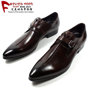  潮流新款英伦男士商务正装尖头皮鞋韩版系带男鞋子 100%头层牛皮