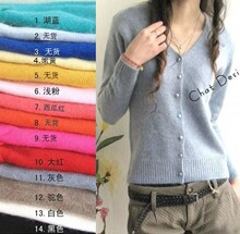2012新款春装韩版女式兔毛开衫外套打底毛衣V领针织衫修身小外套