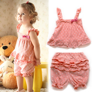 Baby summer 2012 new girls ' suits of cotton Camisole shirts + wave culotte children hanging