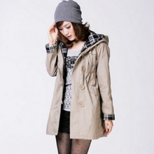 XWQX2011新款春秋装韩版修身带帽大码女装外套中长款全棉风衣