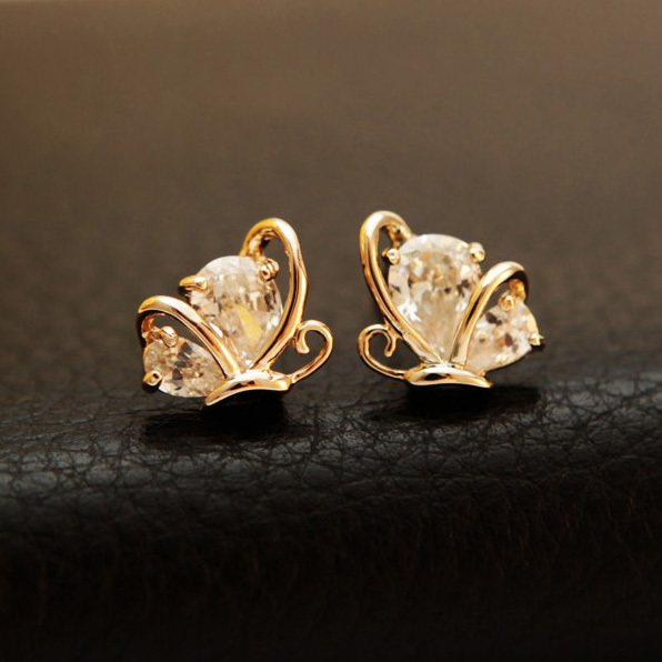 锆石蝴蝶耳钉...