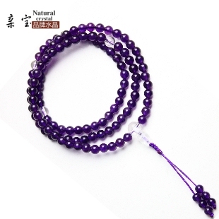  亲宝水晶 手链 女佛珠108 乌拉圭天然紫水晶手链正品 紫红火彩款