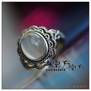  纯银饰品老银匠手工南方南方泰银复古月光石女款戒指-明月