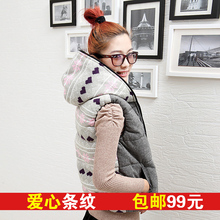 冬装新款女装2011连帽爱心雪花毛线马甲棉衣背心马夹韩版女WW2421