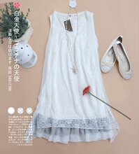 【特】通透水嫩!浪漫雪纺蕾丝背心裙/雪纺无袖连衣裙/裙子4341