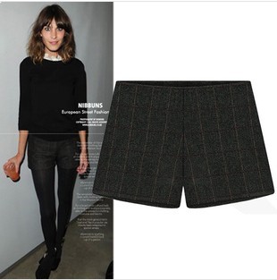 淘宝网MY6244秋冬款<em>呢子短裤女士</em>打底裤格子