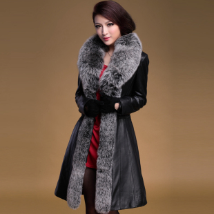  新款 奢华高贵 修身女长款 真皮皮衣皮羽绒服 皮衣外套