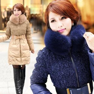 秋冬装新款品牌正品大码狐狸毛领加厚修身皮草羽绒服女中长款