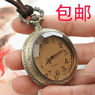  复古装饰品挂表怀表链项链长链毛衣链男女情侣茶色玻璃切面盖雕花