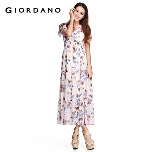 Recommend Giordano trousers in summer 2012 new stock of ladies ' elegant continuous dress length v neck chiffon dress 01162030