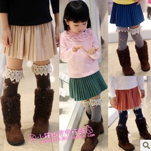  2件包邮 秋冬季女童装儿童呢子料纯色淑女百褶裙超短裙半身裙