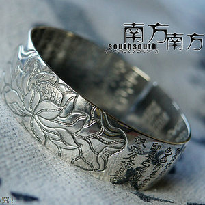  南方南方纯银饰品 老银匠手工 S999千足银 泰银复古女款手镯-心经